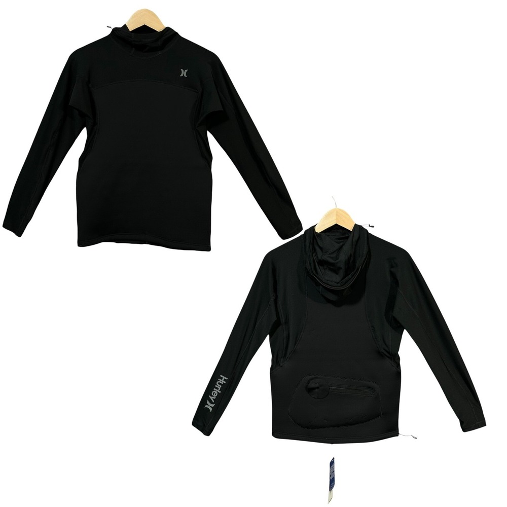 Hurley Men's Surf Hoodie UPF 50+ Rash Guard Top Size L Black Stretch Fabric